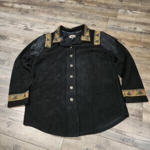 County Clothing Black button up shirt embroidered with tassels size L 2401